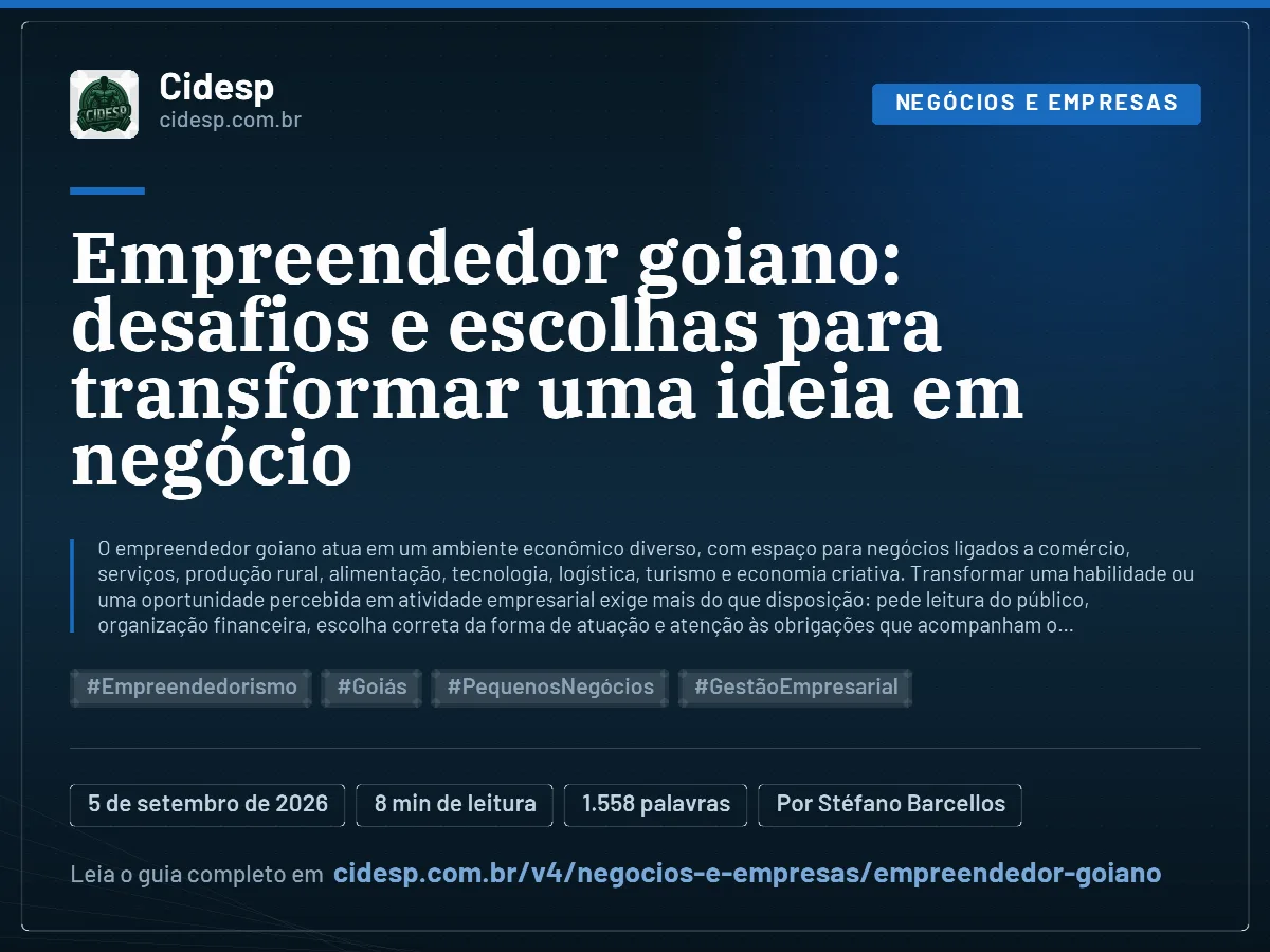 Cartão do artigo “Empreendedor goiano: desafios e escolhas para transformar uma ideia em negócio”, com resumo, data de publicação e endereço da página.