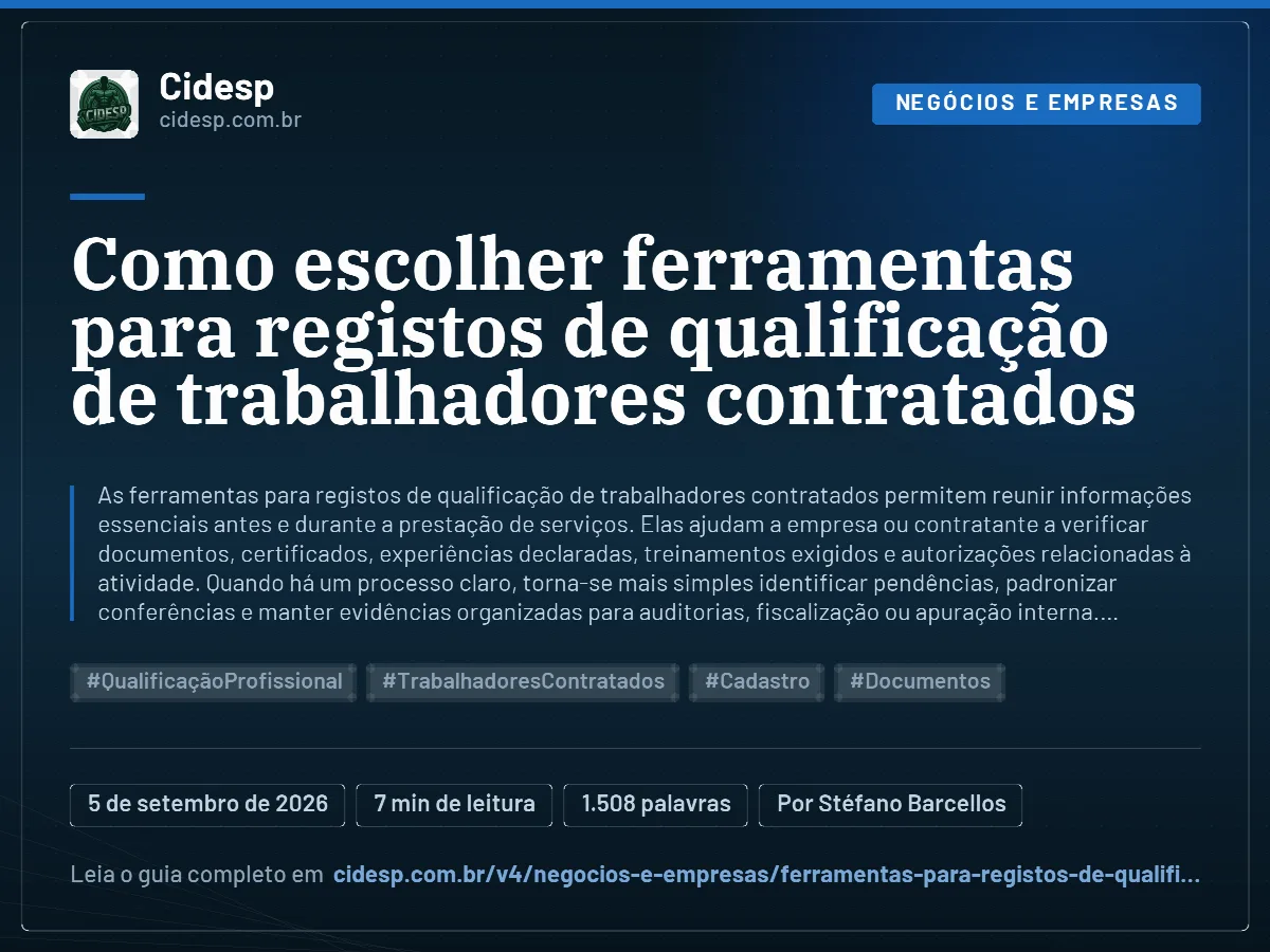Cartão do artigo “Como escolher ferramentas para registos de qualificação de trabalhadores contratados”, com resumo, data de publicação e endereço da página.