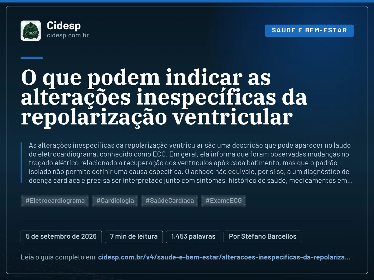 Cartão do artigo “O que podem indicar as alterações inespecíficas da repolarização ventricular”, com resumo, data de publicação e endereço da página.