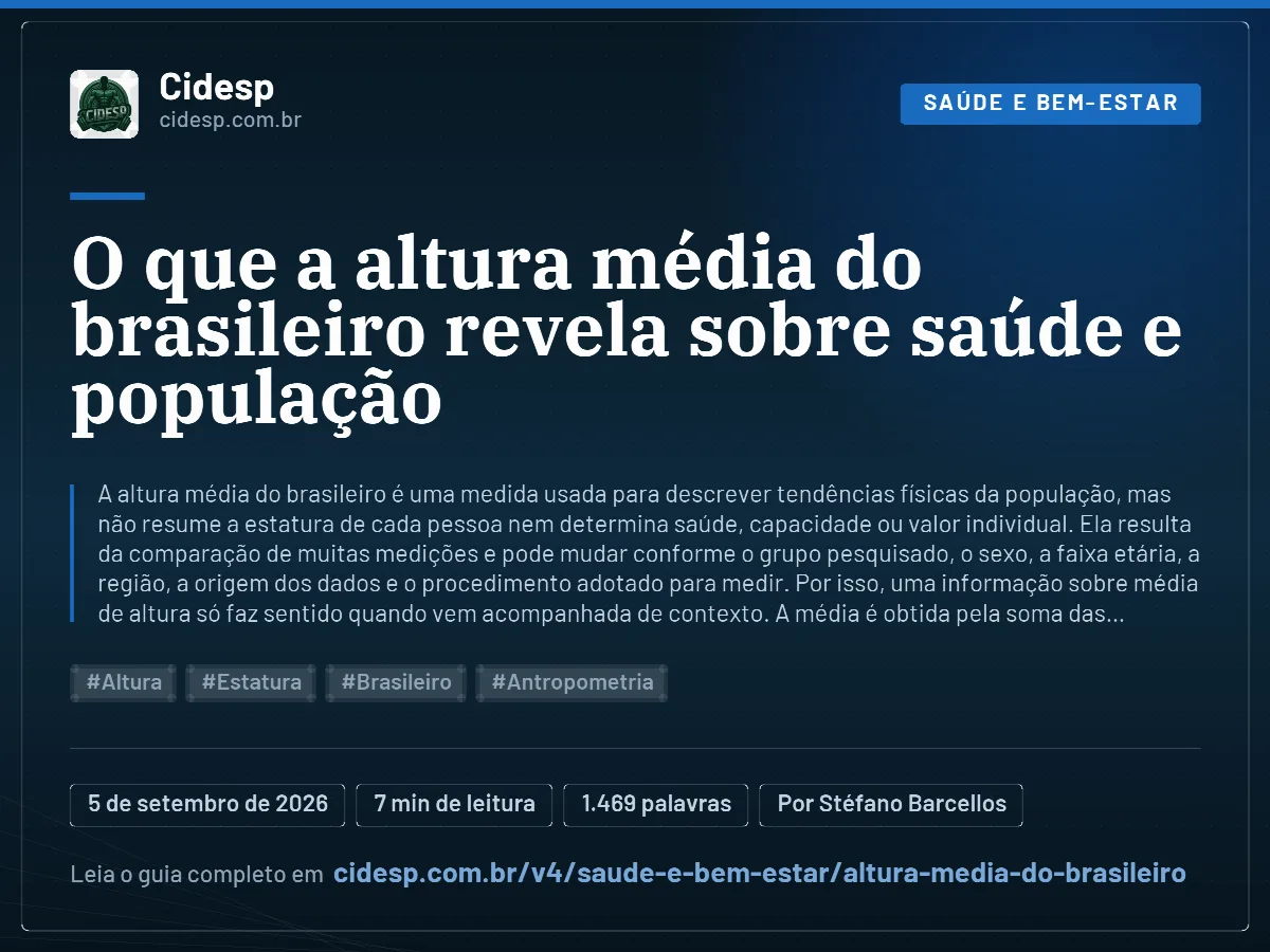Cartão do artigo “O que a altura média do brasileiro revela sobre saúde e população”, com resumo, data de publicação e endereço da página.