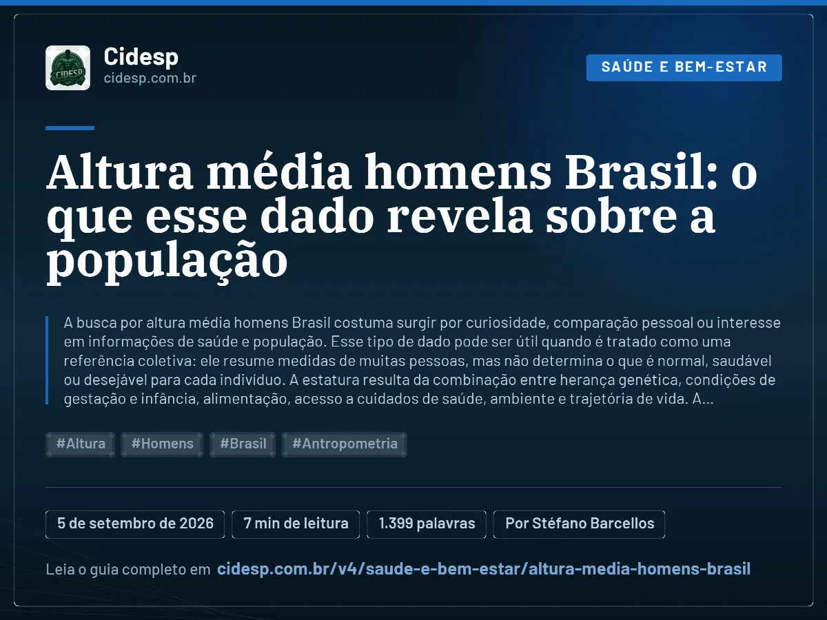 Cartão do artigo “Altura média homens Brasil: o que esse dado revela sobre a população”, com resumo, data de publicação e endereço da página.