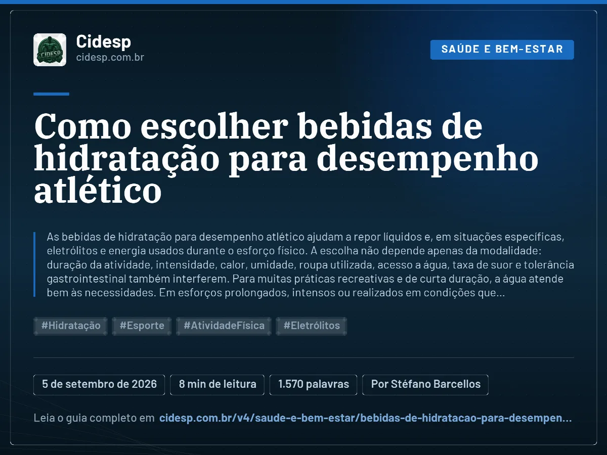 Cartão do artigo “Como escolher bebidas de hidratação para desempenho atlético”, com resumo, data de publicação e endereço da página.