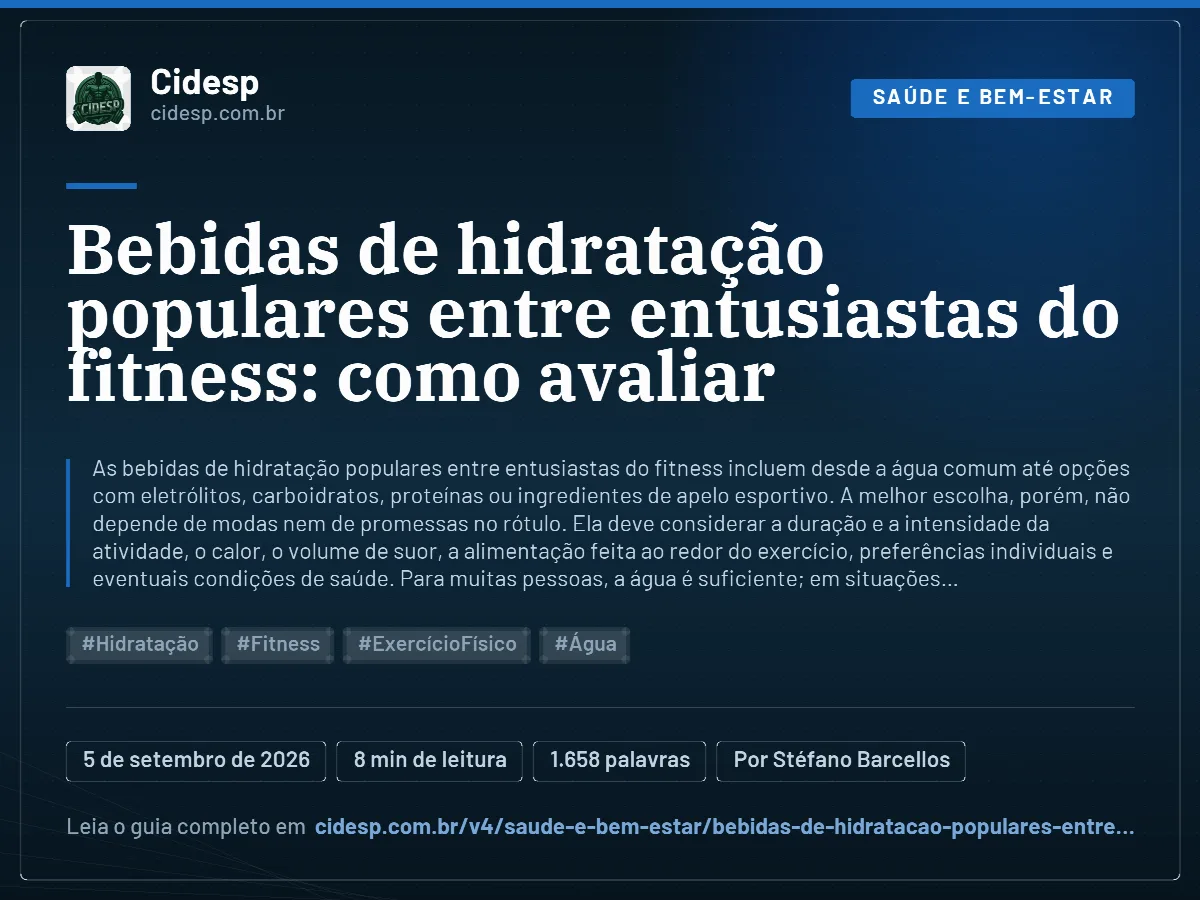 Cartão do artigo “Bebidas de hidratação populares entre entusiastas do fitness: como avaliar”, com resumo, data de publicação e endereço da página.