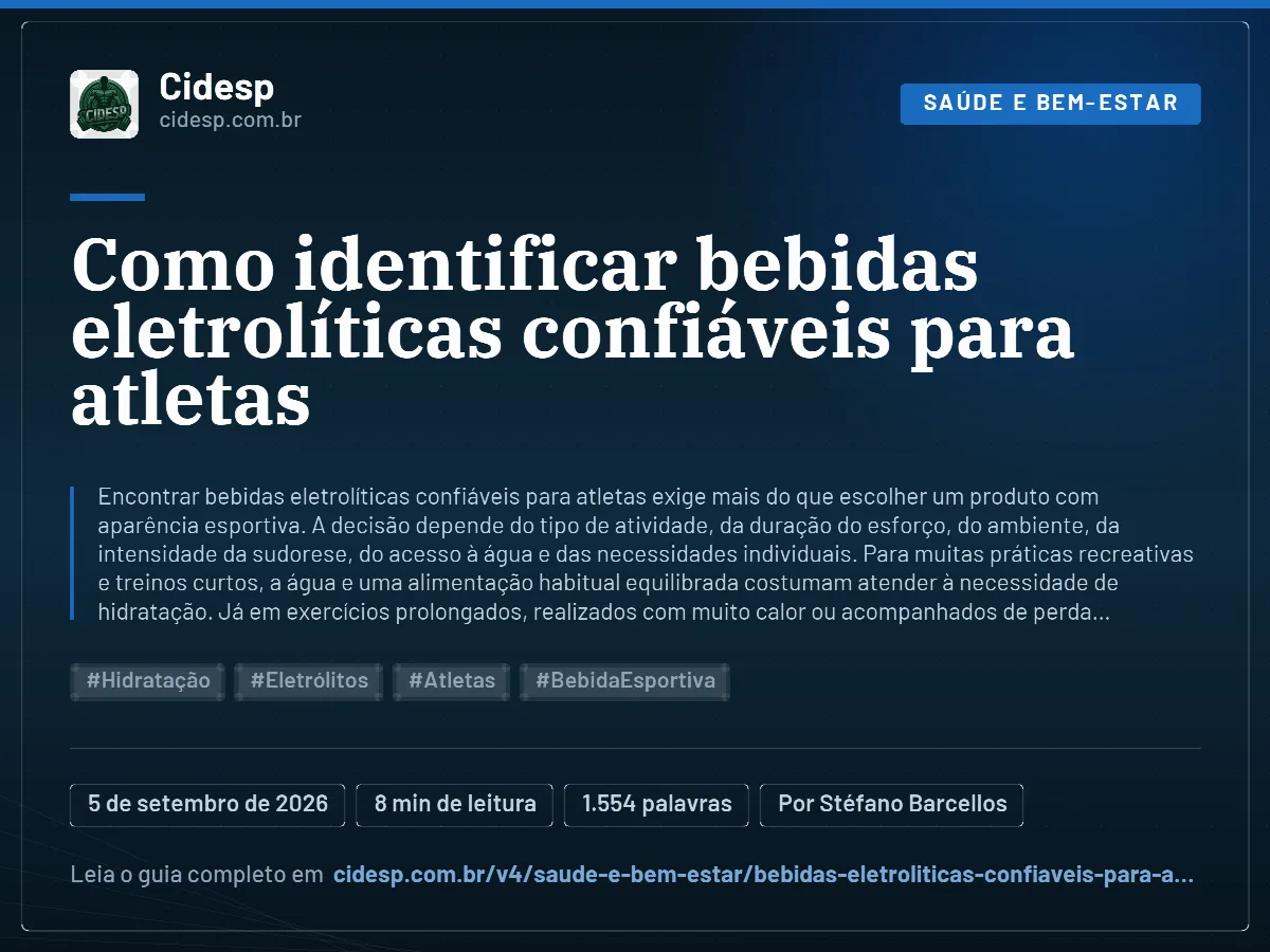 Cartão do artigo “Como identificar bebidas eletrolíticas confiáveis para atletas”, com resumo, data de publicação e endereço da página.
