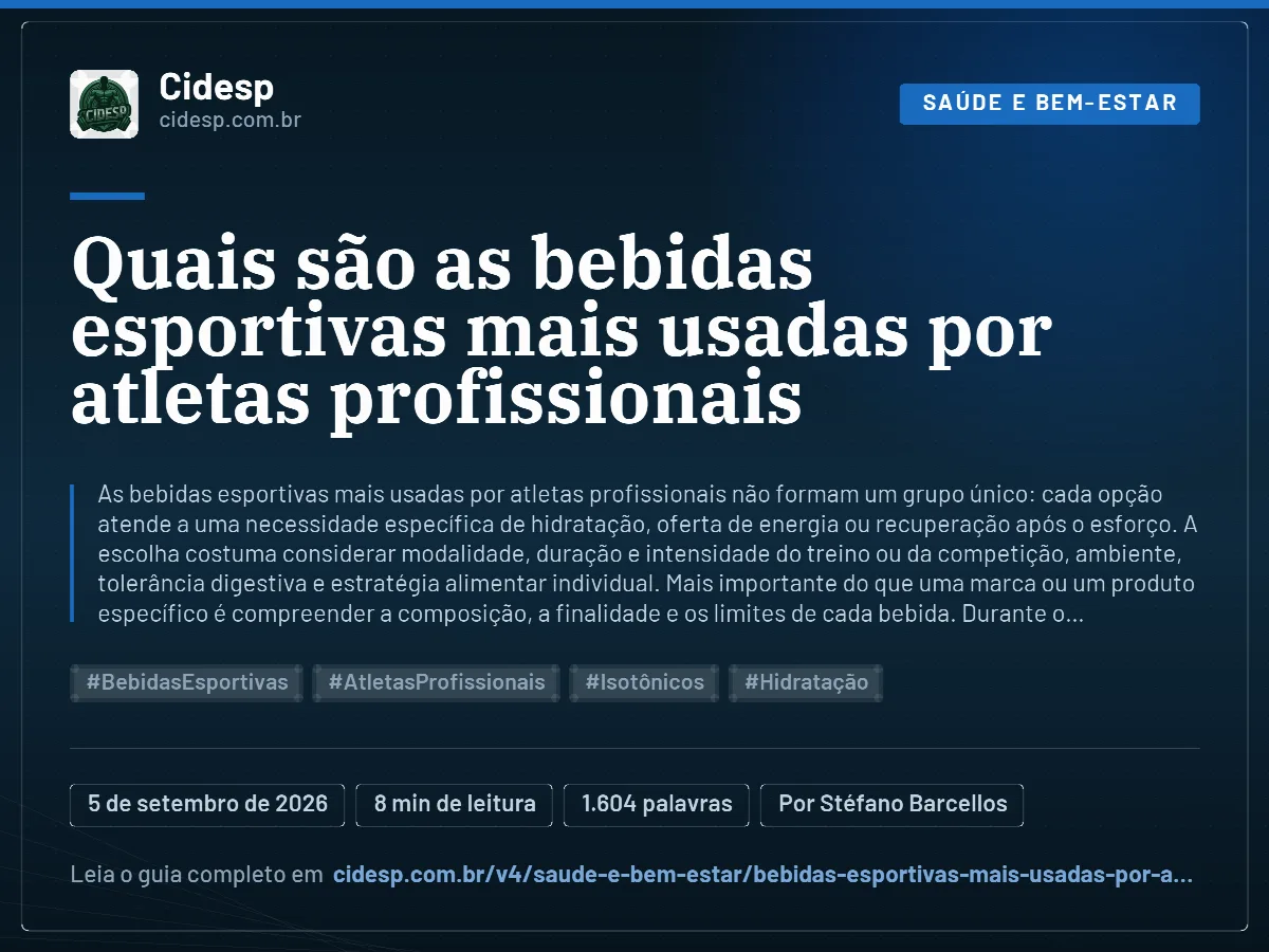 Cartão do artigo “Quais são as bebidas esportivas mais usadas por atletas profissionais”, com resumo, data de publicação e endereço da página.