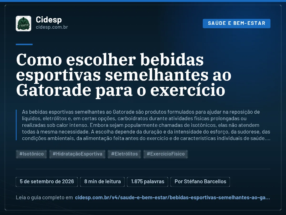 Cartão do artigo “Como escolher bebidas esportivas semelhantes ao Gatorade para o exercício”, com resumo, data de publicação e endereço da página.