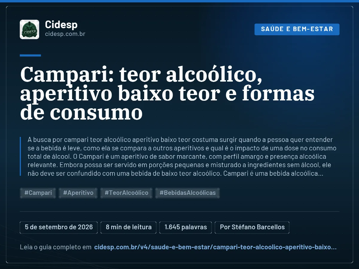 Cartão do artigo “Campari: teor alcoólico, aperitivo baixo teor e formas de consumo”, com resumo, data de publicação e endereço da página.