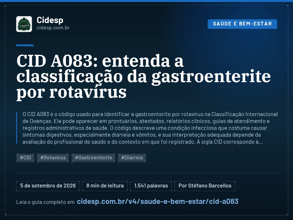 Cartão do artigo “CID A083: entenda a classificação da gastroenterite por rotavírus”, com resumo, data de publicação e endereço da página.