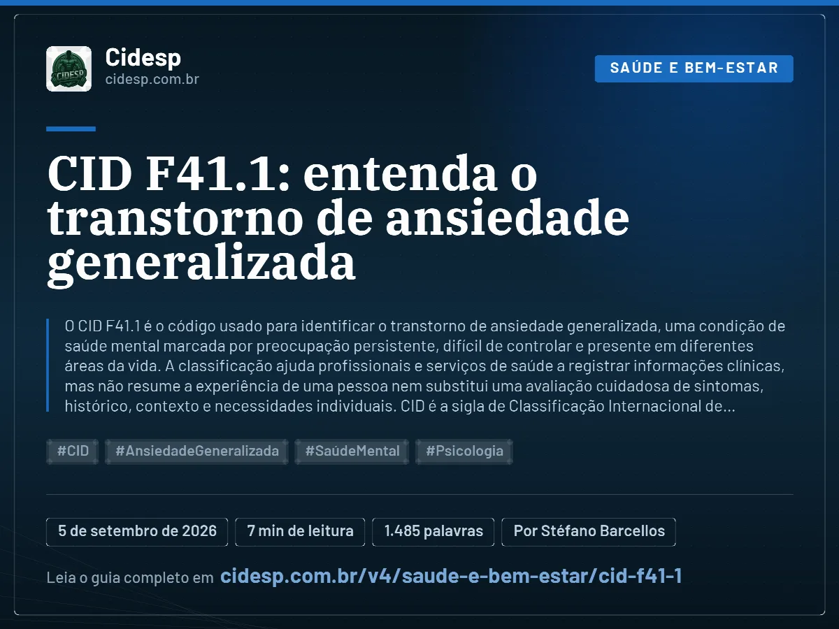 Cartão do artigo “CID F41.1: entenda o transtorno de ansiedade generalizada”, com resumo, data de publicação e endereço da página.