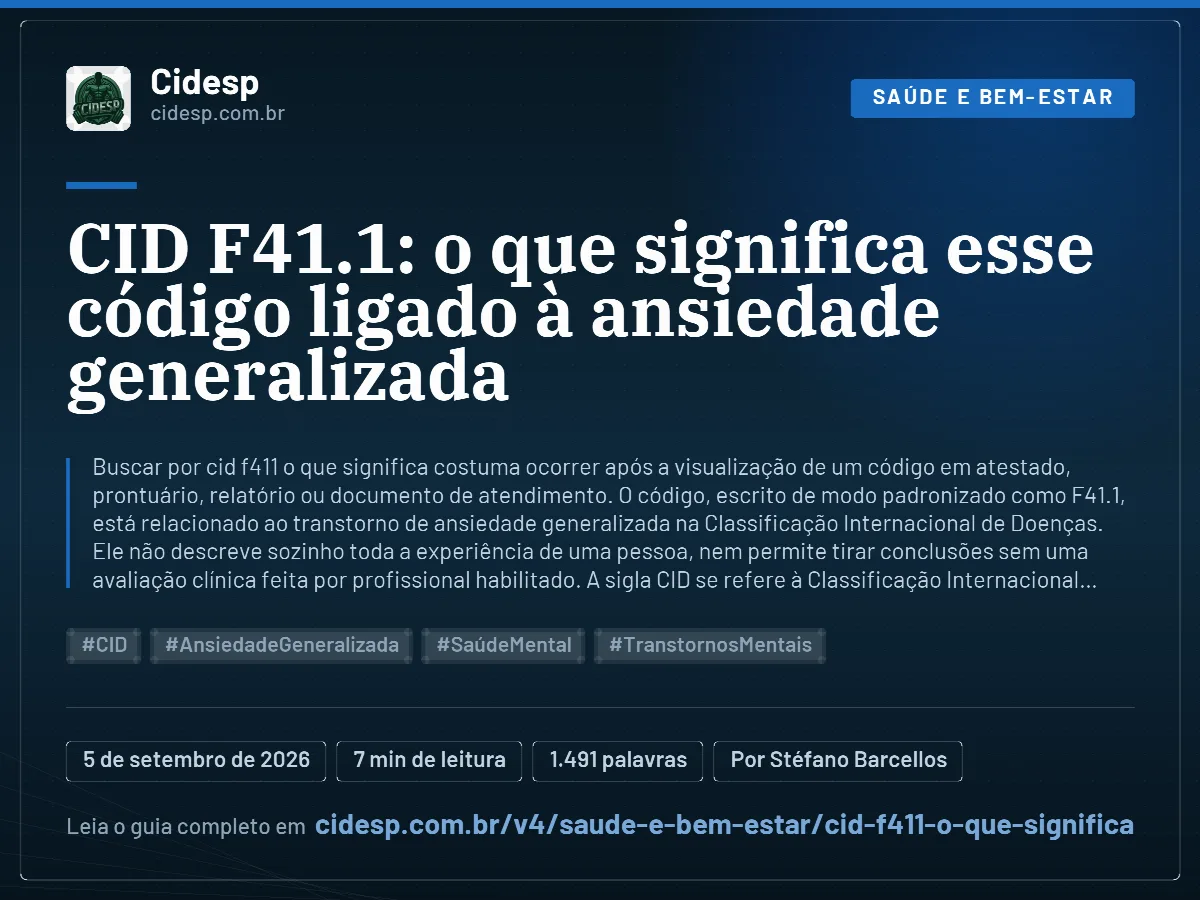 Cartão do artigo “CID F41.1: o que significa esse código ligado à ansiedade generalizada”, com resumo, data de publicação e endereço da página.