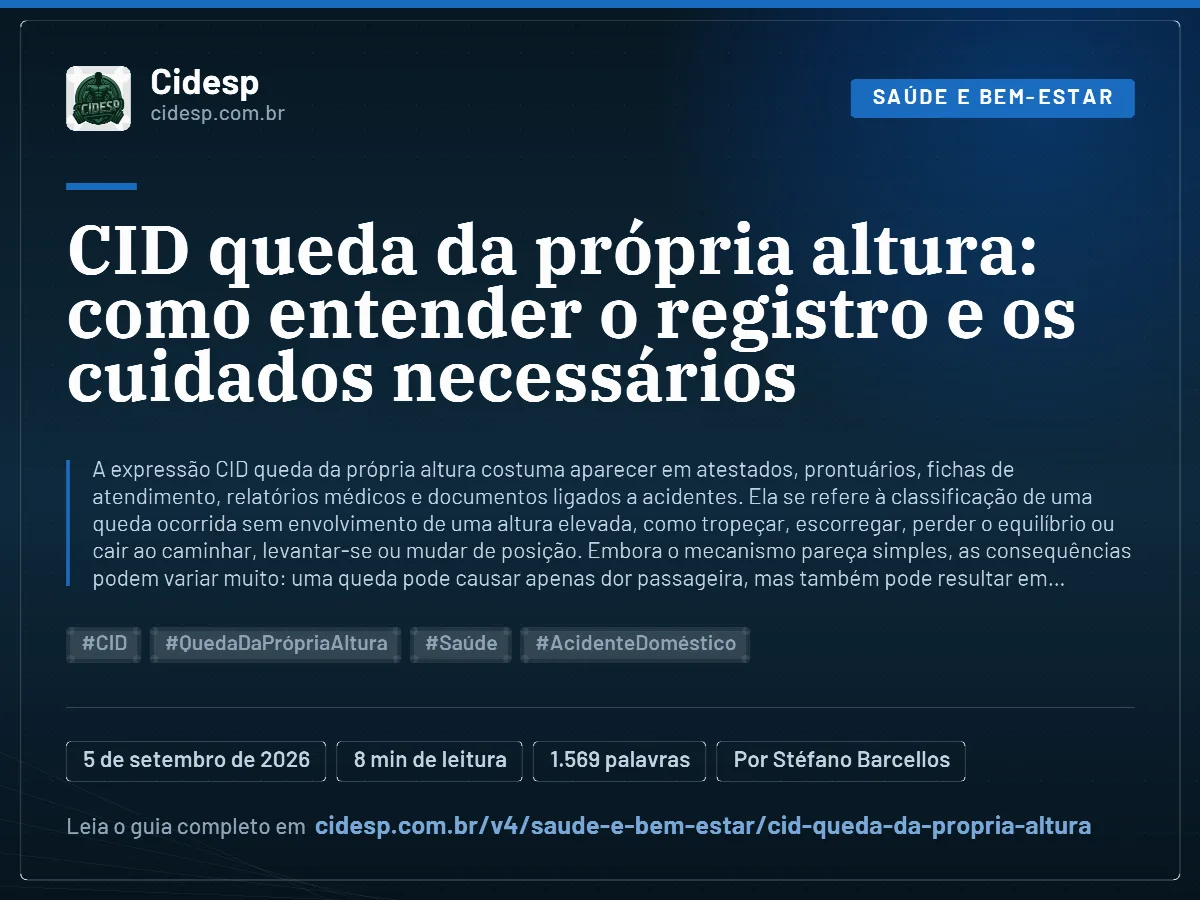 Cartão do artigo “CID queda da própria altura: como entender o registro e os cuidados necessários”, com resumo, data de publicação e endereço da página.