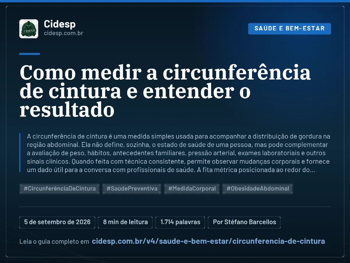 Cartão do artigo “Como medir a circunferência de cintura e entender o resultado”, com resumo, data de publicação e endereço da página.