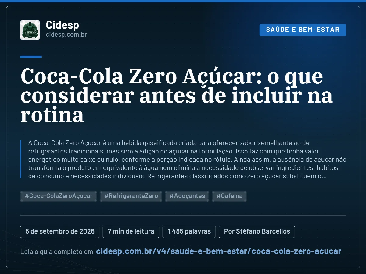 Cartão do artigo “Coca-Cola Zero Açúcar: o que considerar antes de incluir na rotina”, com resumo, data de publicação e endereço da página.