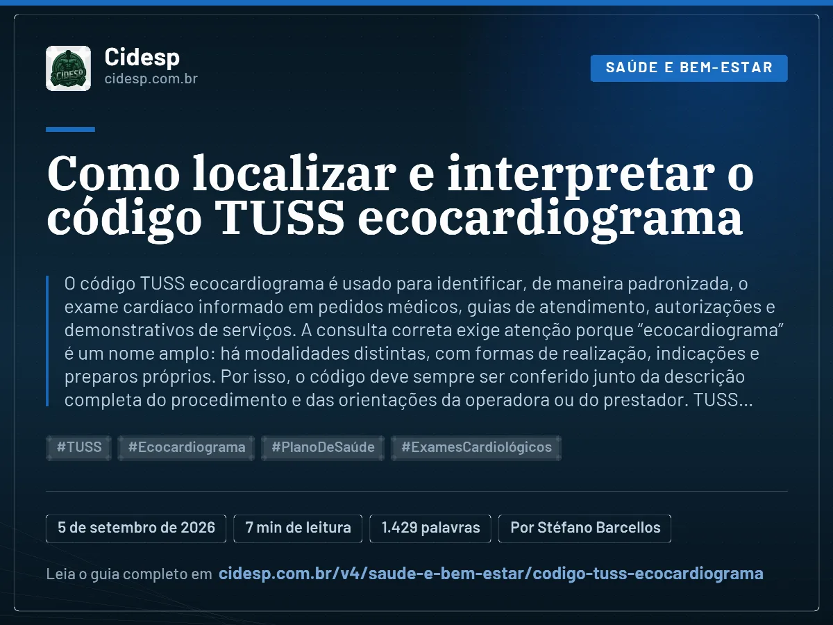 Cartão do artigo “Como localizar e interpretar o código TUSS ecocardiograma”, com resumo, data de publicação e endereço da página.