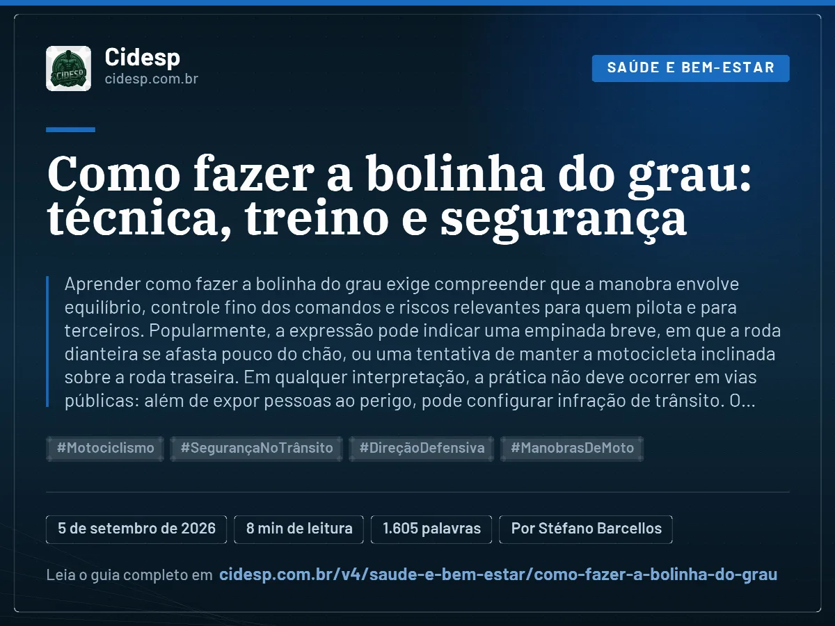 Cartão do artigo “Como fazer a bolinha do grau: técnica, treino e segurança”, com resumo, data de publicação e endereço da página.