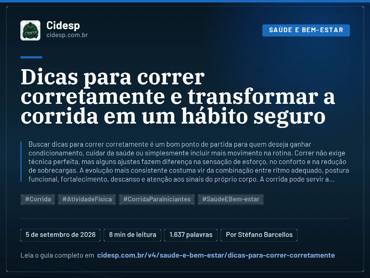 Cartão do artigo “Dicas para correr corretamente e transformar a corrida em um hábito seguro”, com resumo, data de publicação e endereço da página.