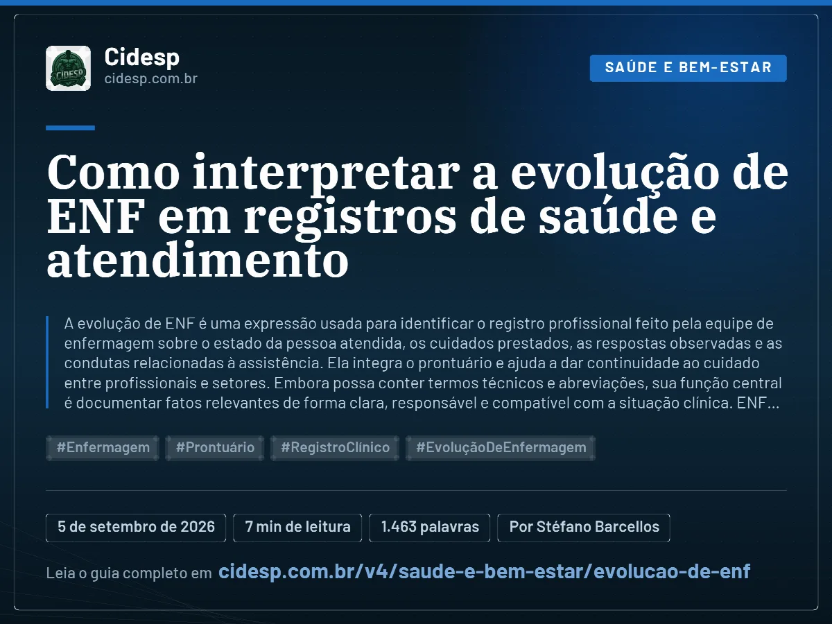 Cartão do artigo “Como interpretar a evolução de ENF em registros de saúde e atendimento”, com resumo, data de publicação e endereço da página.