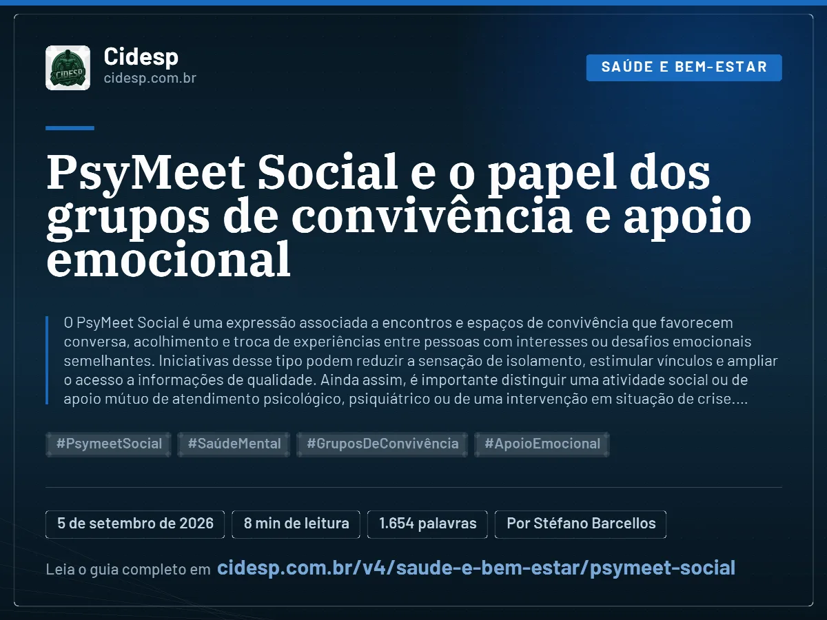 Cartão do artigo “PsyMeet Social e o papel dos grupos de convivência e apoio emocional”, com resumo, data de publicação e endereço da página.