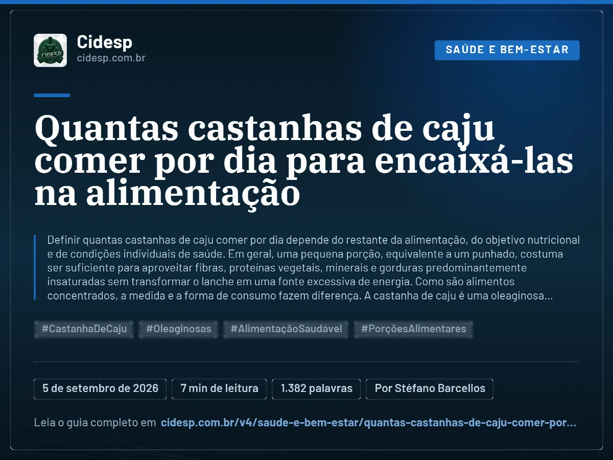 Cartão do artigo “Quantas castanhas de caju comer por dia para encaixá-las na alimentação”, com resumo, data de publicação e endereço da página.
