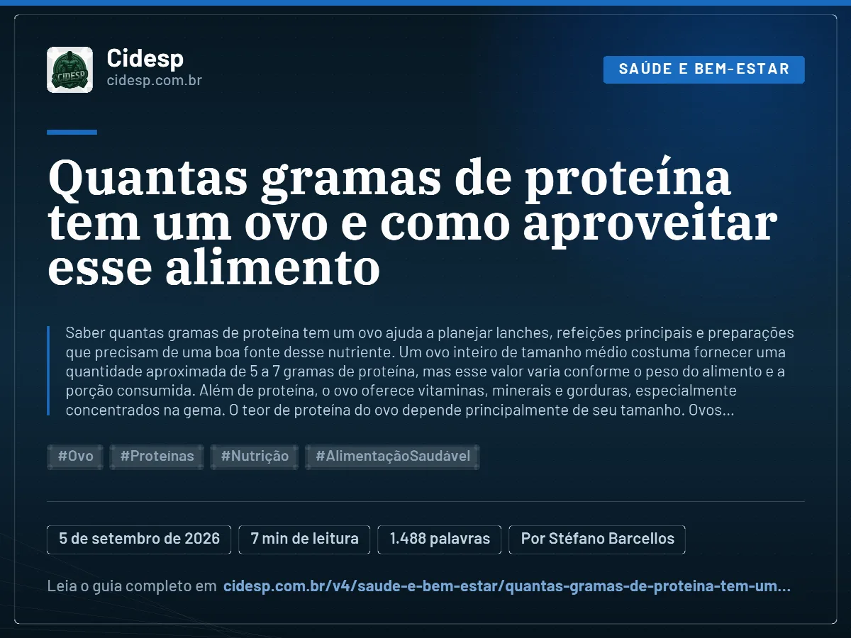 Cartão do artigo “Quantas gramas de proteína tem um ovo e como aproveitar esse alimento”, com resumo, data de publicação e endereço da página.