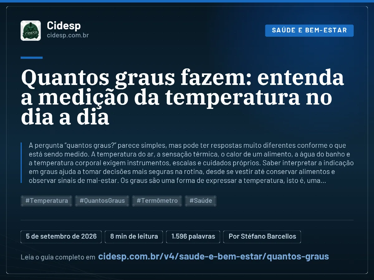 Cartão do artigo “Quantos graus fazem: entenda a medição da temperatura no dia a dia”, com resumo, data de publicação e endereço da página.