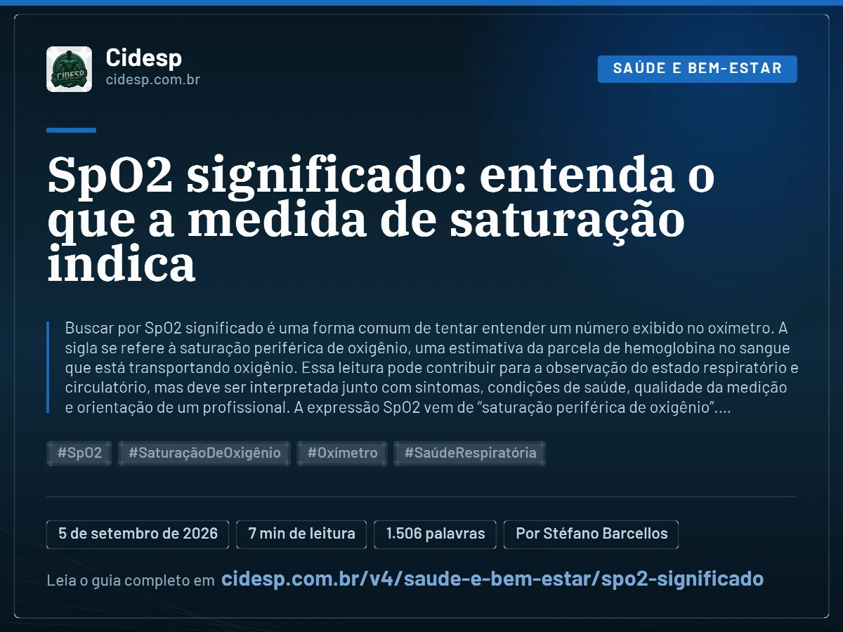 Cartão do artigo “SpO2 significado: entenda o que a medida de saturação indica”, com resumo, data de publicação e endereço da página.