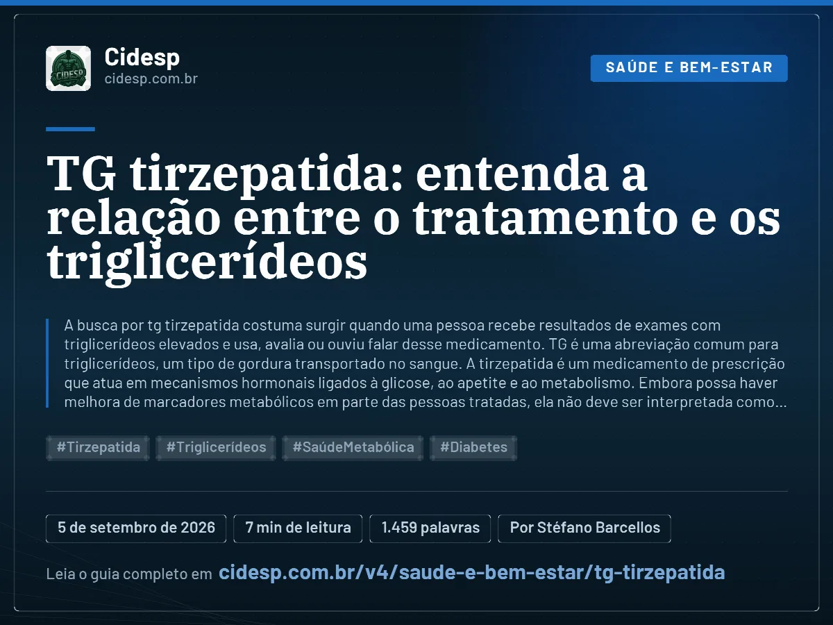 Cartão do artigo “TG tirzepatida: entenda a relação entre o tratamento e os triglicerídeos”, com resumo, data de publicação e endereço da página.