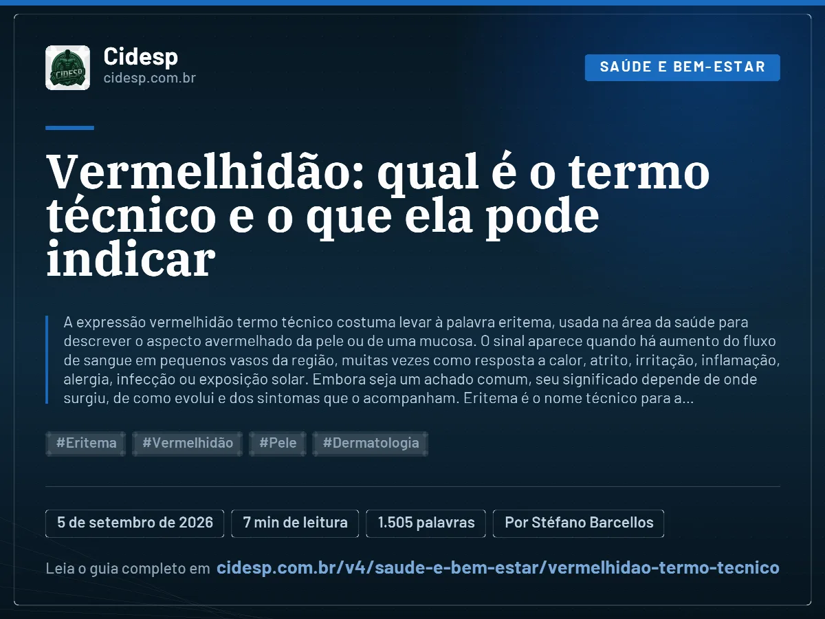Cartão do artigo “Vermelhidão: qual é o termo técnico e o que ela pode indicar”, com resumo, data de publicação e endereço da página.