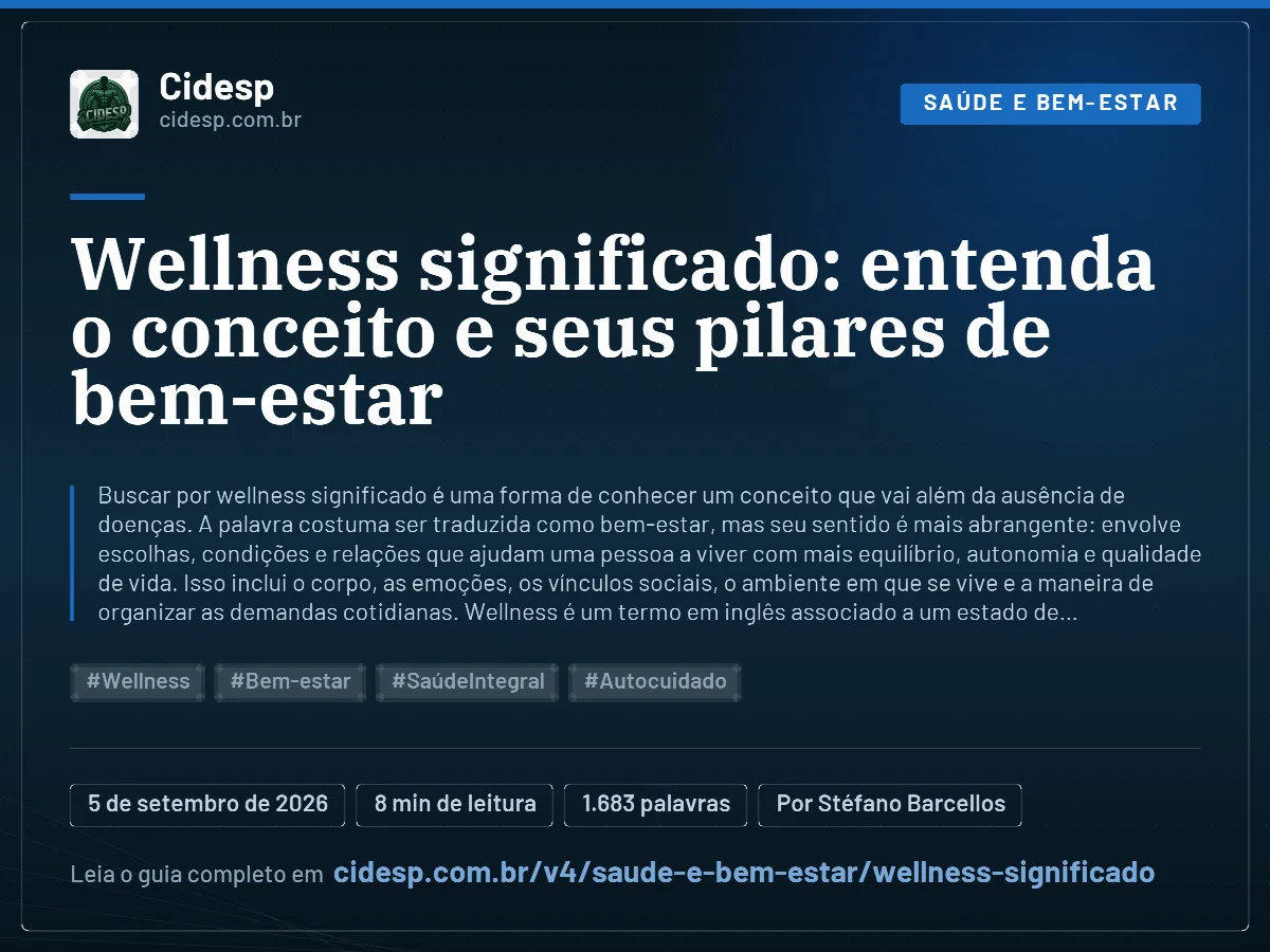 Cartão do artigo “Wellness significado: entenda o conceito e seus pilares de bem-estar”, com resumo, data de publicação e endereço da página.