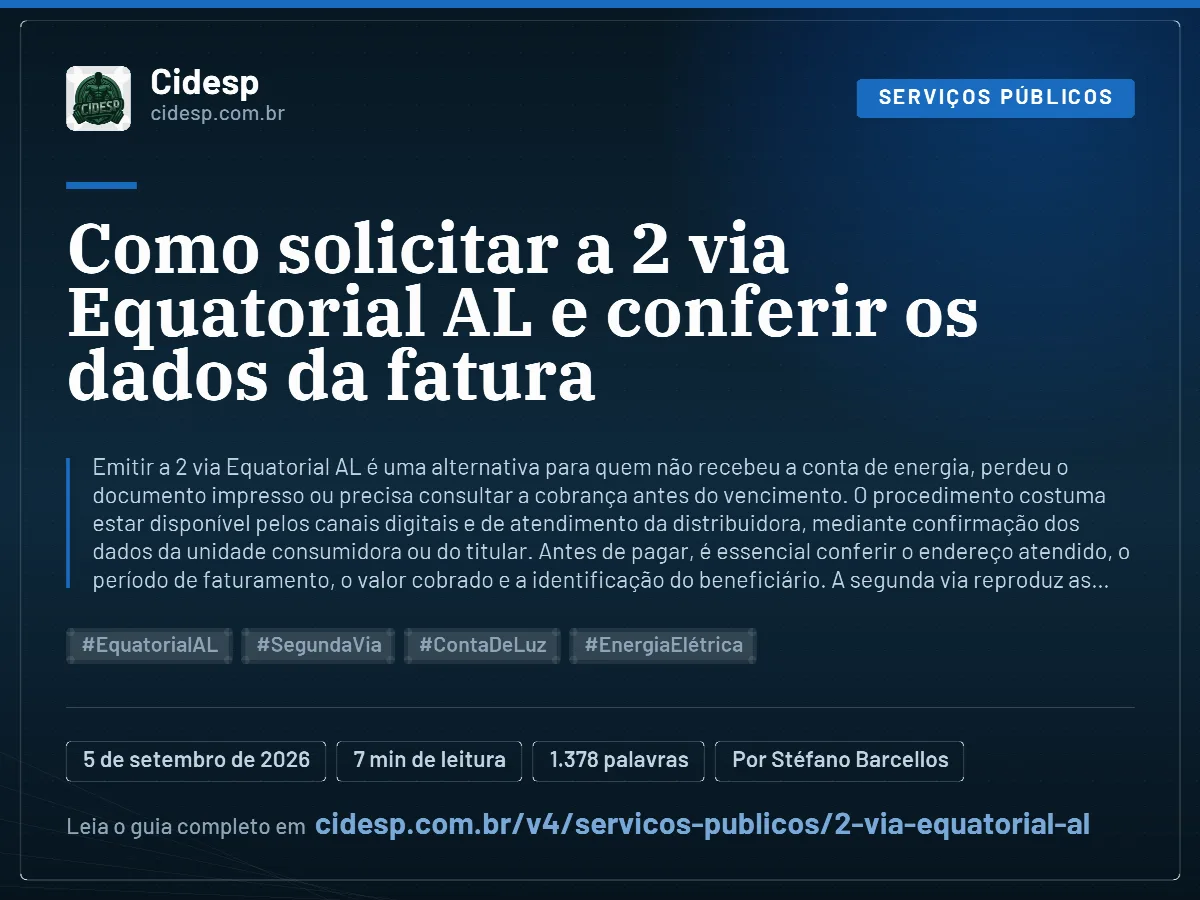 Cartão do artigo “Como solicitar a 2 via Equatorial AL e conferir os dados da fatura”, com resumo, data de publicação e endereço da página.