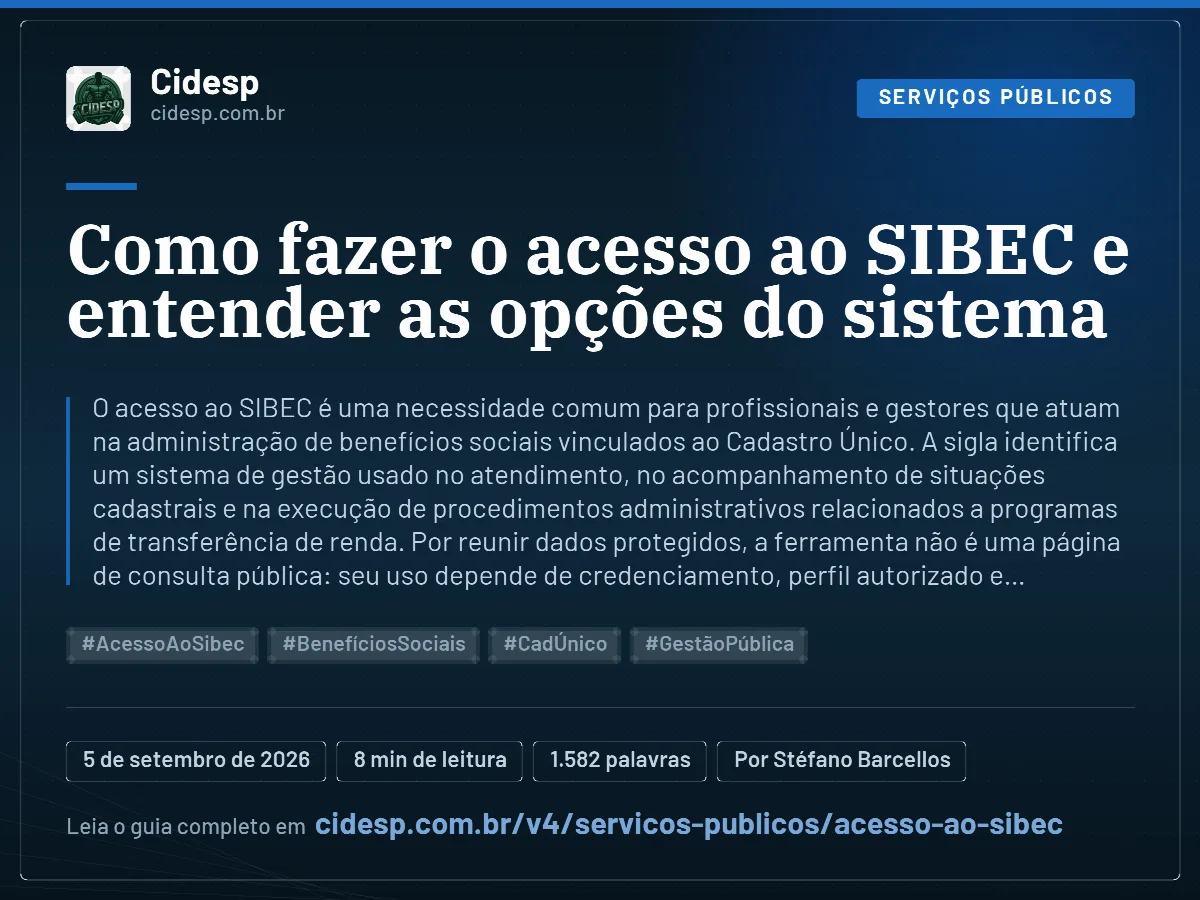 Cartão do artigo “Como fazer o acesso ao SIBEC e entender as opções do sistema”, com resumo, data de publicação e endereço da página.
