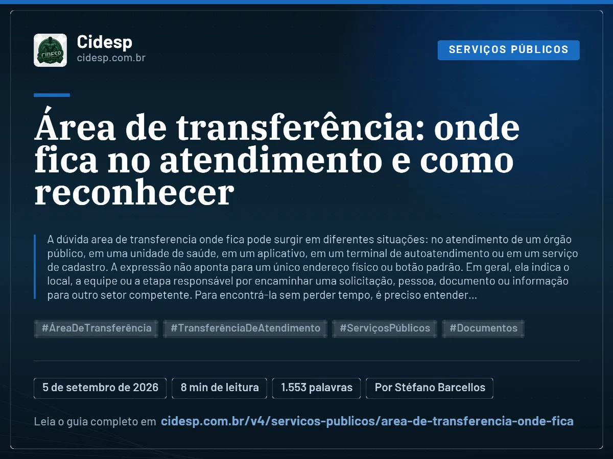 Cartão do artigo “Área de transferência: onde fica no atendimento e como reconhecer”, com resumo, data de publicação e endereço da página.