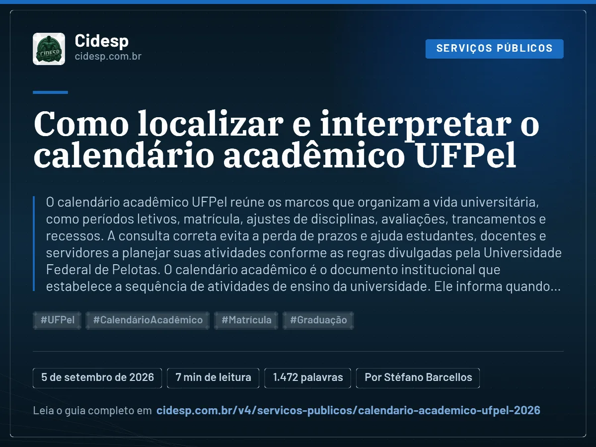 Cartão do artigo “Como localizar e interpretar o calendário acadêmico UFPel”, com resumo, data de publicação e endereço da página.