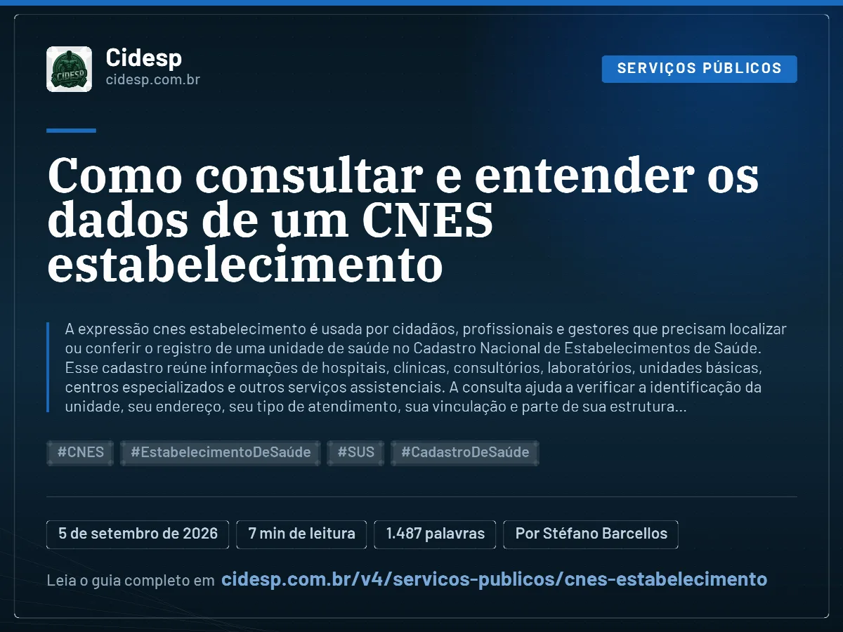 Cartão do artigo “Como consultar e entender os dados de um CNES estabelecimento”, com resumo, data de publicação e endereço da página.