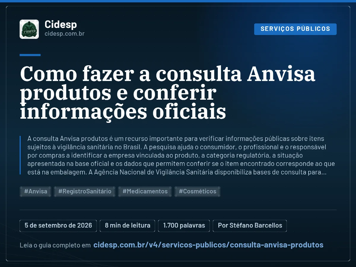 Cartão do artigo “Como fazer a consulta Anvisa produtos e conferir informações oficiais”, com resumo, data de publicação e endereço da página.