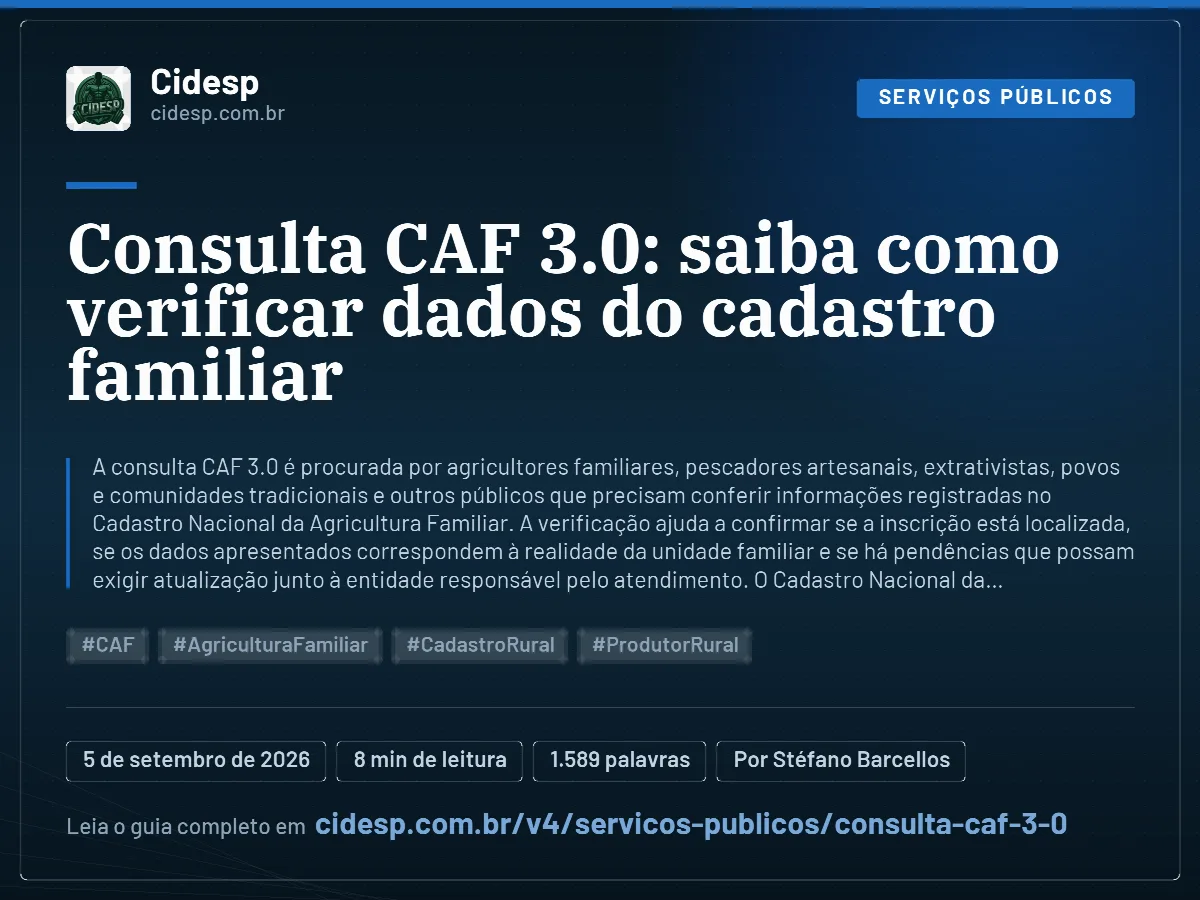 Cartão do artigo “Consulta CAF 3.0: saiba como verificar dados do cadastro familiar”, com resumo, data de publicação e endereço da página.