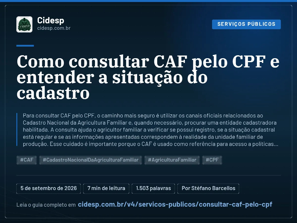 Cartão do artigo “Como consultar CAF pelo CPF e entender a situação do cadastro”, com resumo, data de publicação e endereço da página.