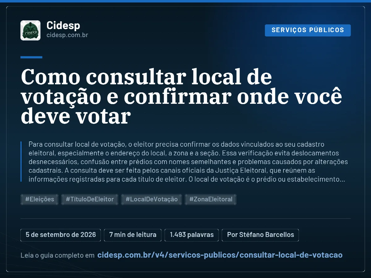Cartão do artigo “Como consultar local de votação e confirmar onde você deve votar”, com resumo, data de publicação e endereço da página.