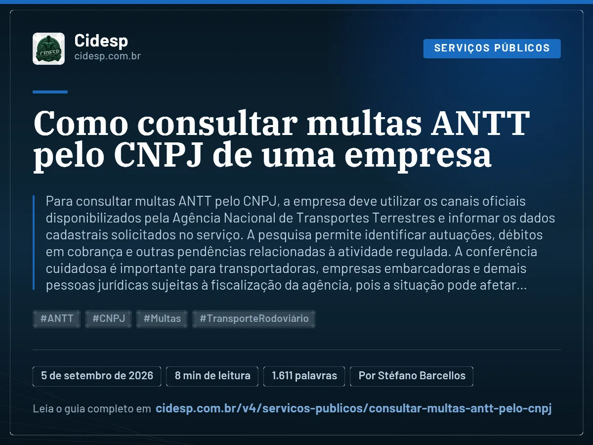 Cartão do artigo “Como consultar multas ANTT pelo CNPJ de uma empresa”, com resumo, data de publicação e endereço da página.