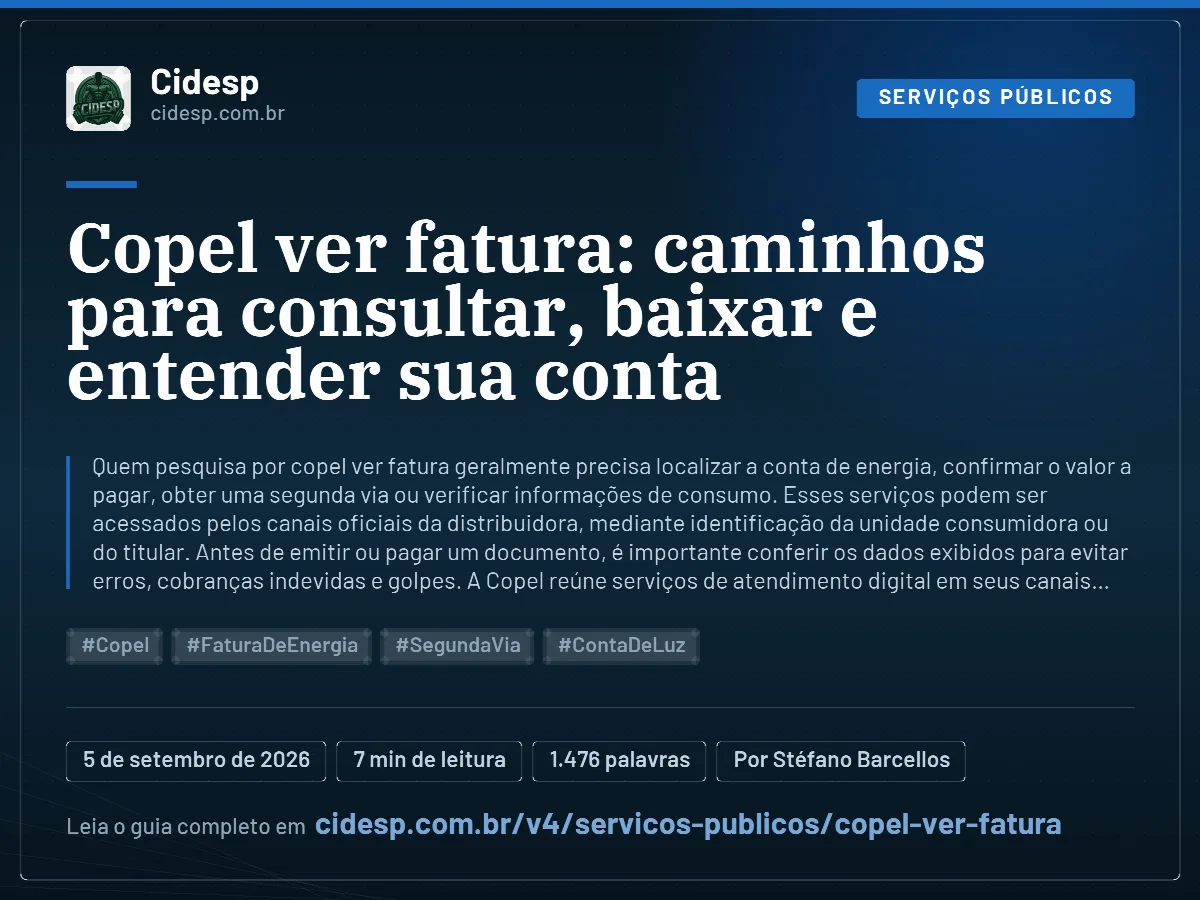 Cartão do artigo “Copel ver fatura: caminhos para consultar, baixar e entender sua conta”, com resumo, data de publicação e endereço da página.