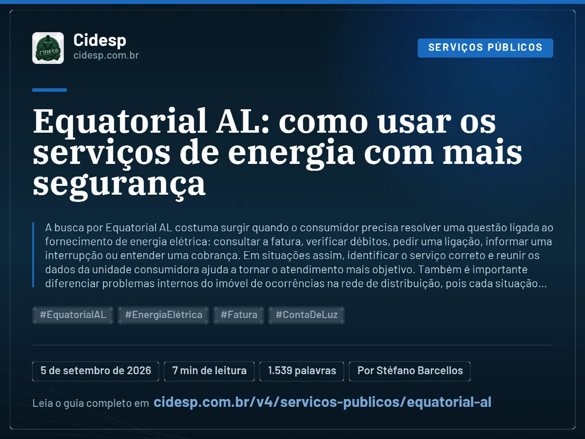 Cartão do artigo “Equatorial AL: como usar os serviços de energia com mais segurança”, com resumo, data de publicação e endereço da página.
