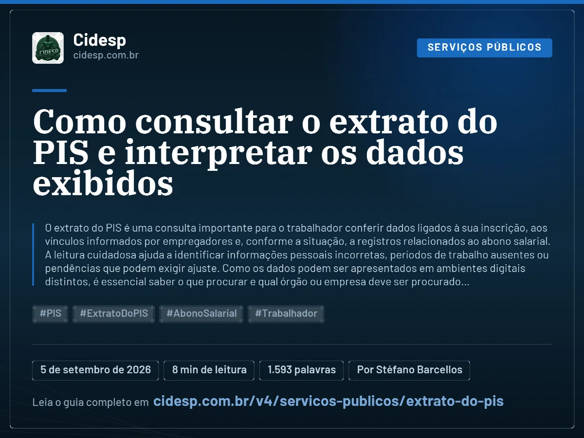 Cartão do artigo “Como consultar o extrato do PIS e interpretar os dados exibidos”, com resumo, data de publicação e endereço da página.