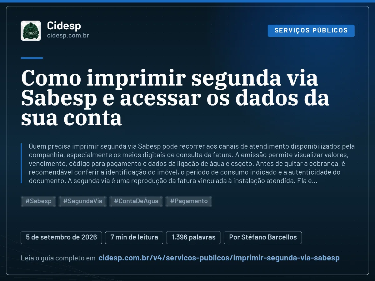 Cartão do artigo “Como imprimir segunda via Sabesp e acessar os dados da sua conta”, com resumo, data de publicação e endereço da página.