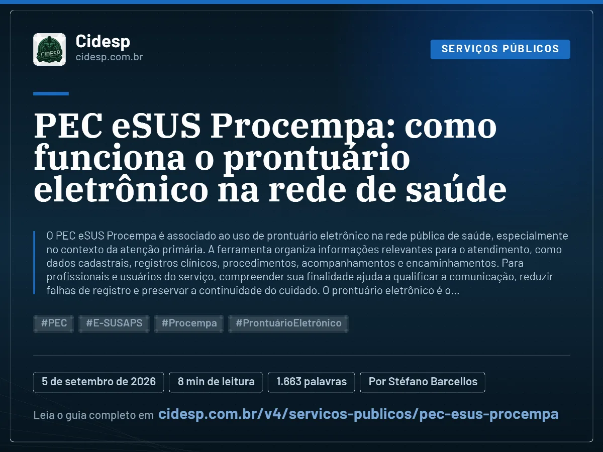 Cartão do artigo “PEC eSUS Procempa: como funciona o prontuário eletrônico na rede de saúde”, com resumo, data de publicação e endereço da página.