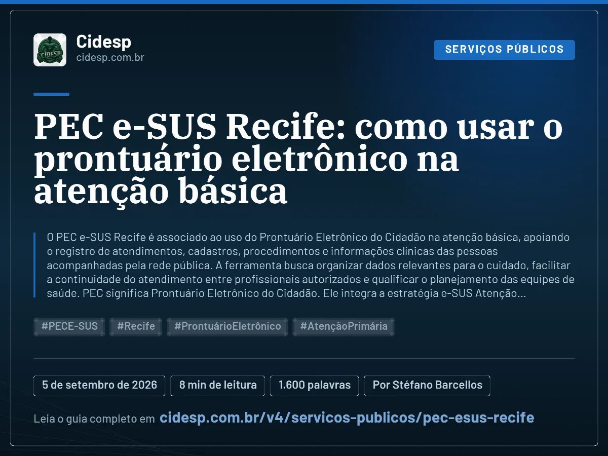 Cartão do artigo “PEC e-SUS Recife: como usar o prontuário eletrônico na atenção básica”, com resumo, data de publicação e endereço da página.
