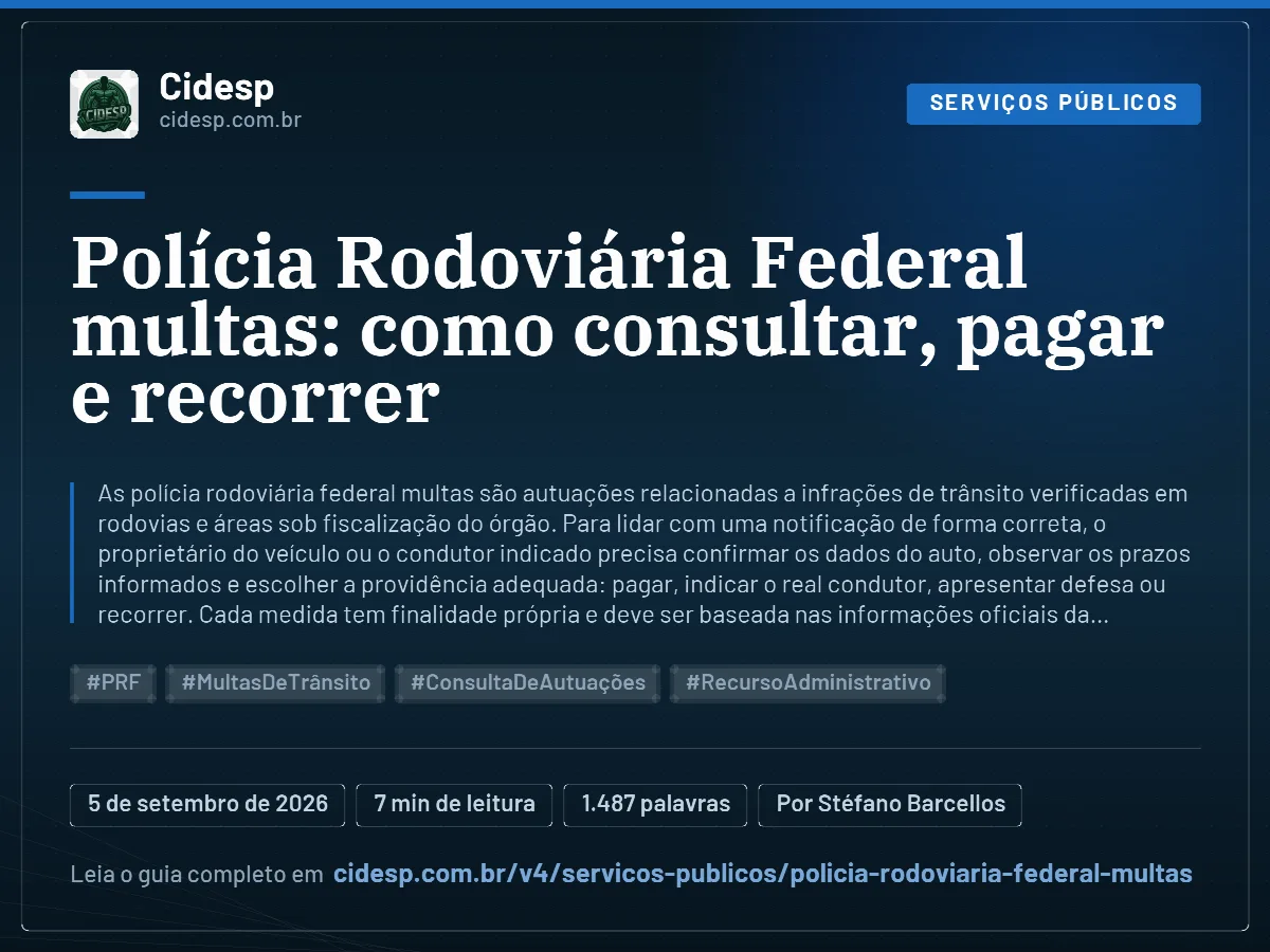 Cartão do artigo “Polícia Rodoviária Federal multas: como consultar, pagar e recorrer”, com resumo, data de publicação e endereço da página.