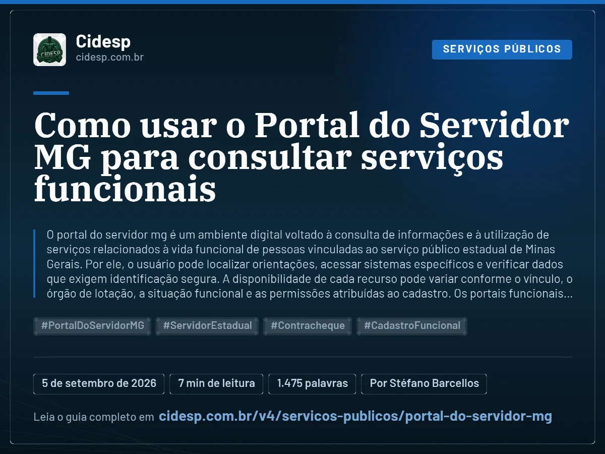 Cartão do artigo “Como usar o Portal do Servidor MG para consultar serviços funcionais”, com resumo, data de publicação e endereço da página.
