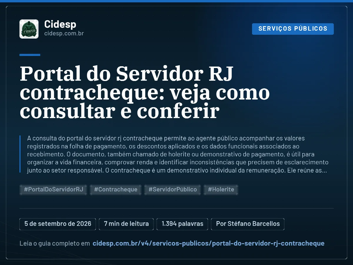 Cartão do artigo “Portal do Servidor RJ contracheque: veja como consultar e conferir”, com resumo, data de publicação e endereço da página.