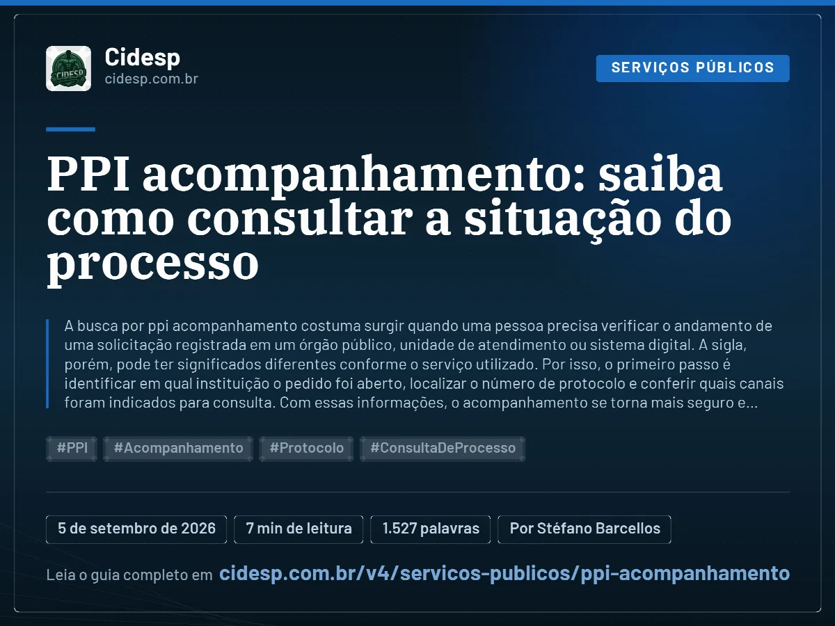 Cartão do artigo “PPI acompanhamento: saiba como consultar a situação do processo”, com resumo, data de publicação e endereço da página.