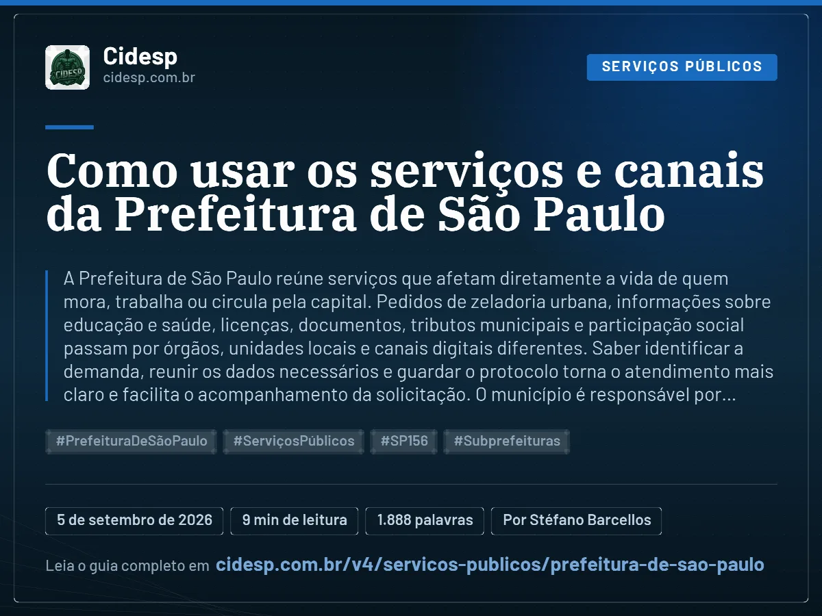 Cartão do artigo “Como usar os serviços e canais da Prefeitura de São Paulo”, com resumo, data de publicação e endereço da página.